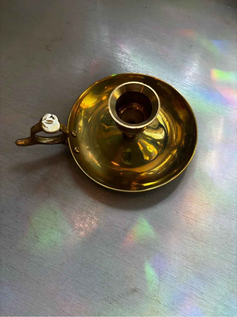 Vintage Gold Glass & Brass Candle Holder